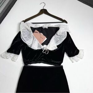 Authentic Miu Miu Black Velvet Skirt Set with White Lace